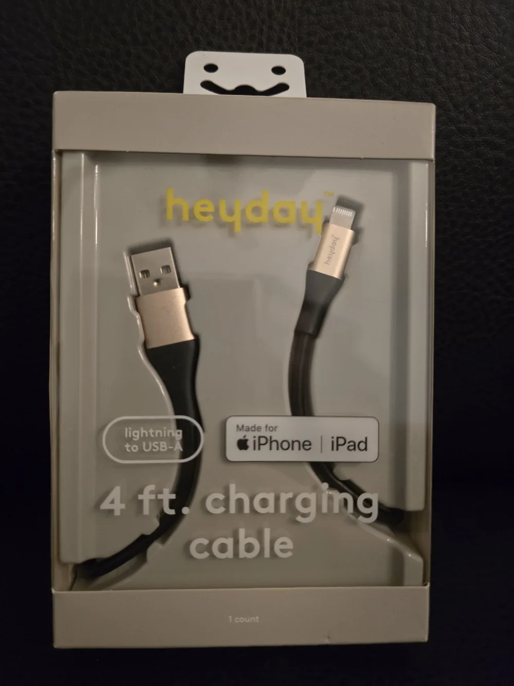 Heyday Black and Silver Lightning to USB-A 4 ft Charging Cable